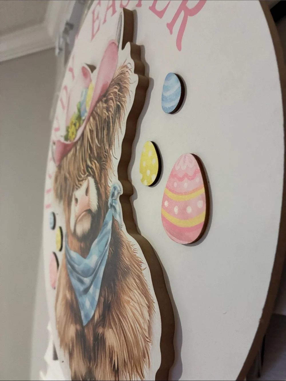 Hobby Lobby Pastel Pink & Blue 'Howdy Easter' Cow Wall Sign